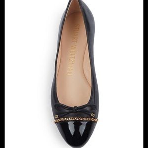 Stuart weitzman gabby chain trimmed suede flats